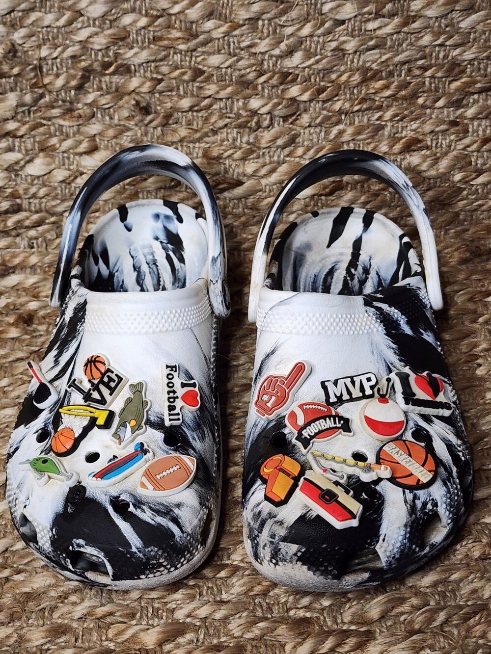 CROCS Kids Black and White Tie-Dye Clog with Sports Jibbitz